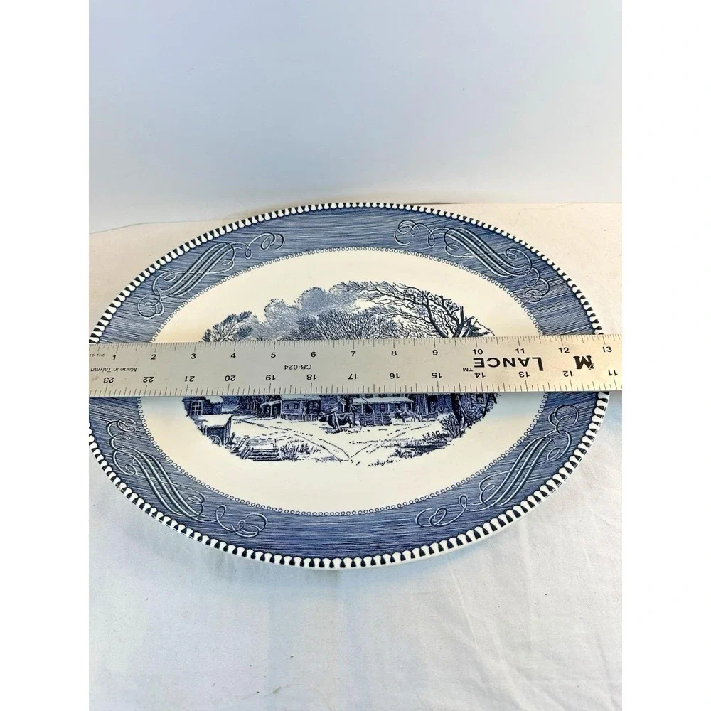 Vintage Royal China Currier and Ives Blue Oval Platter 13